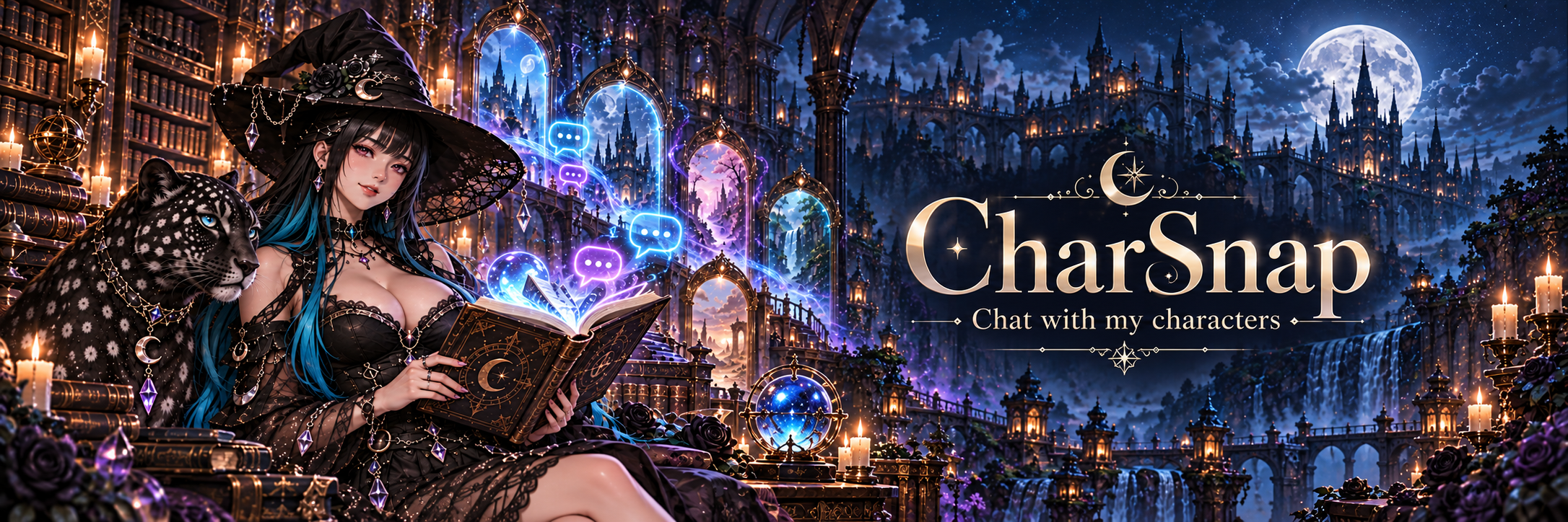 CharSnap: chat with KittenBlue's characters in a moonlit gothic world.